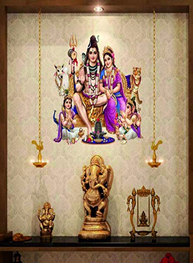 Techgifti ملصق حائط Techgifti Shiv Parvati مع العائلة لغرفة المعيشة/غرفة النوم/المكتب وجميع ملصقات الحائط الزخرفية من الفينيل الأبيض اللامع - Image 2